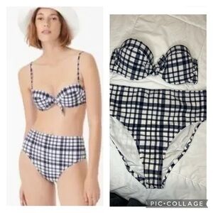 J. Crew Navy and White Checkered Bikini